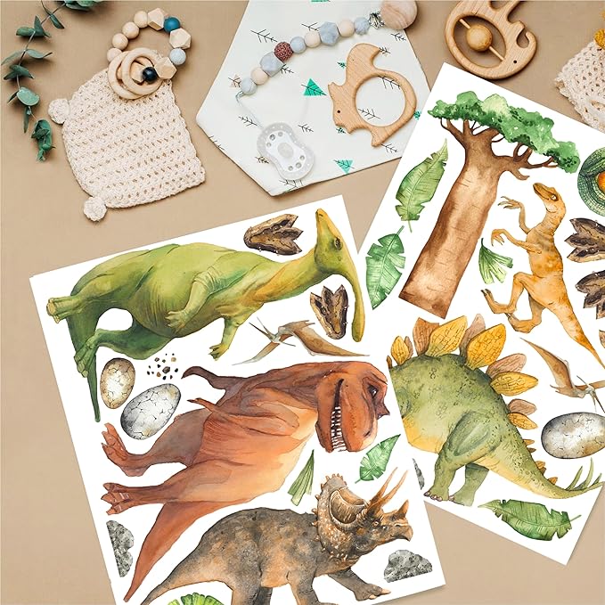 Dinosaur Wall Decals for Kids - Jungle Removable Dinosaur Wall Stickers for Toddler Boys Girls - Safari Peel and Stick Nursery Stickers Children [>25 Dino Wall clings] + Test Sample Included!
