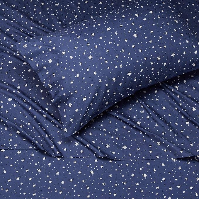 Amazon Basics Kid's Soft Easy-Wash Lightweight Microfiber 3-Piece Sheet Set, Toddler, Navy Galaxy