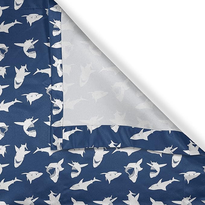 Ambesonne Shark Valance & Tier Curtain 3 pcs Set, Fish Pattern Various Gestures Have a Bite Danger Humor Nautical Design, Window Treatments for Kitchen Room Decor, 55" x 36", Blue Violet