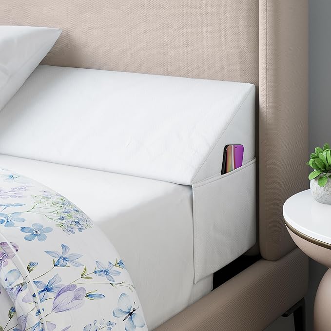 Wedge Pillow Headboard Bed Gap Filler King - Headboard Pillow Size 76 X 10 X 6 - Long Pillow for Bed Wedge Gap Filler with Large Pocket for Bed Accessories - Mattress Gap Filler King Bed (White)