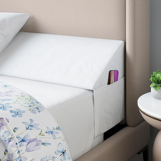Wedge Pillow Headboard Bed Gap Filler Full - Headboard Pillow Full Size 54 X 10 X 6 - Long Pillow for Bed Wedge Gap Filler with Large Pocket for Bed Accessories - Mattress Gap Filler (White)