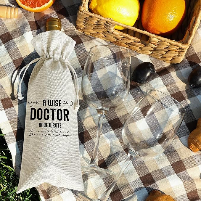Wine Canvas Bag, Doctor Wine Gift Bag, Retirement Gifts for Doctors Coworker Colleague Thank You Gifts Wine Lover Gifts Wine Bags for Wine Bottles, Wine Gifts With Drawstring Party Decoration -WB31