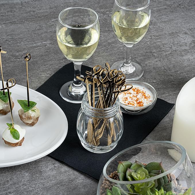 Restaurantware 6 Inch Twisted Bamboo Skewers 1000 Sturdy Disposable Bamboo Food Picks - Sturdy Looped Knot Black Bamboo Appetizer Picks Sustainable For Serving Appetizers and Cocktail Garnishes