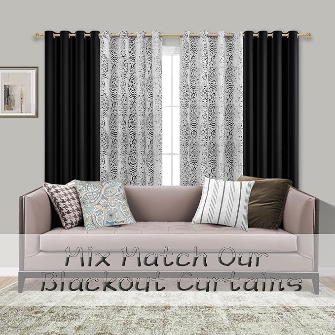Mrs.Naturall Short Curtains for Windows,Blackout Curtains for Bedroom,Black,45 Inch Length