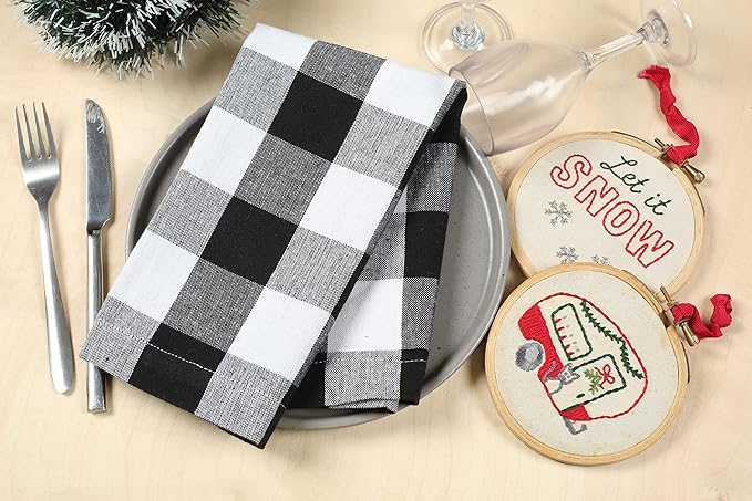 Buffalow Plaid Cloth Napkins, Check Napkins,Cloth Napkins,Cotton Napkins,Dinner Napkins Cloth,Dinner Napkins,Cloth Napkins Set of 12 Cotton,Napkins Cloth,Cloth Napkins cotton- 18x18 Black White