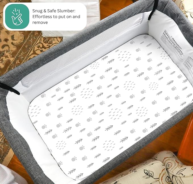 TansyPanda Bassinet Sheets for Angelbliss, Koolerthings, and Koola Baby Bassinet Bedside Sleeper, 3 Pack, 33x20 inch, Ultra Soft, Breathable, Snug Fit, Unisex Boys Girls, Gray White (Woodland Rainbow)