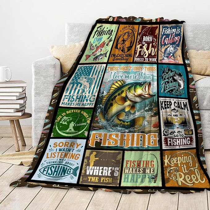 Fish Blanket,Fishing Gifts for Men,Fishing Lovers Blanket Gift,Fathers Day Fishing Gifts for Men,Gifts for Fisherman,Dad,Boys,Birthday Gifts for Men Who Love Fishing Throw Blankets,Baby Size-30"x40"
