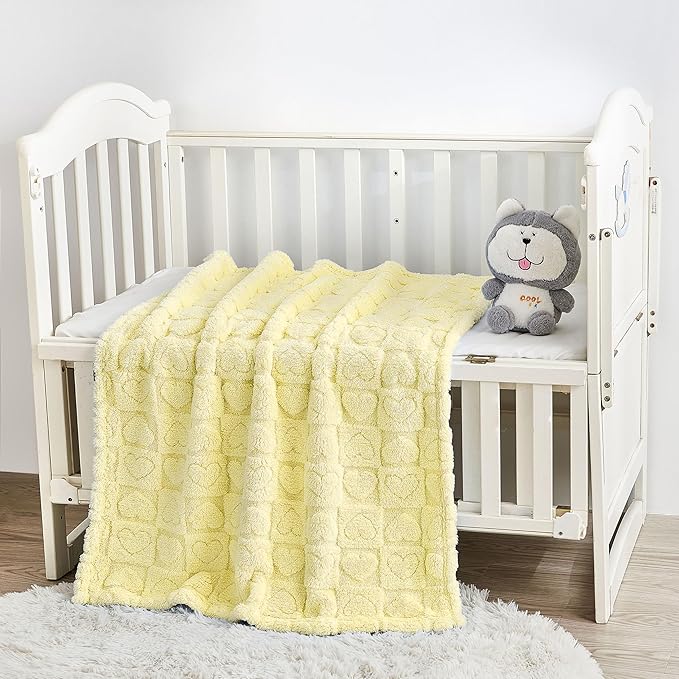 Fleece Baby Blanket Heart Checkered Blanket, Ultra Soft Cozy Baby Blankets for Girls Boys, Fluffy Infant Toddler Newborn Receiving Blankets for Crib Stroller 30”×40” (Yellow)