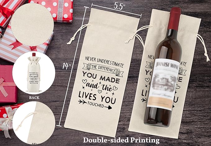 TCJIU Never Underestimate The Difference You Make And The Lives You Touched,Thank You Gifts for Colleagues,Friends,Employee,Bosses,Gift for Encouragement,Reusable Wine Bags With Drawstring,L22