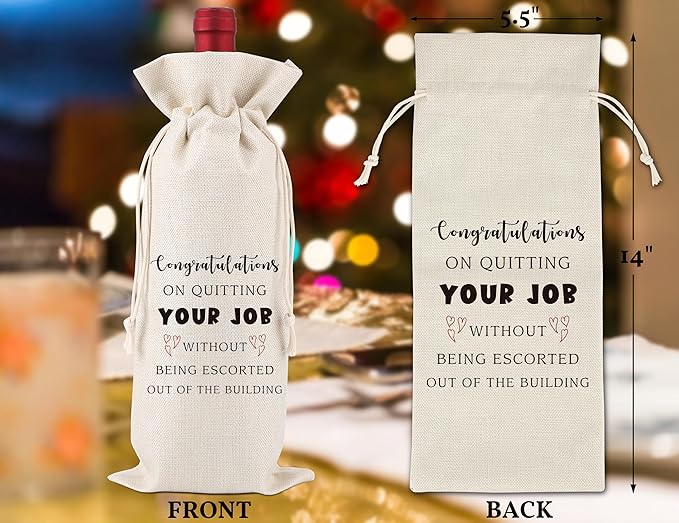 Leaving Job Gifts,Coworker Leaving Gifts Wine Bags,Presents for Resigned Employees or Boss or Woman,New Job Promotion Gift,Retirement Party,New Job Gift,1 Drawstring Gift Wine Bag,Q10