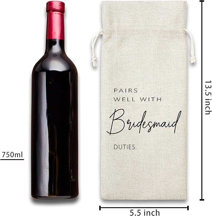 Bridesmaid Gifts Wine Bag - Gift For Bridesmaids, Bridal Shower, Engagement, Bachelorette Party Favor - Cotton Burlap Wine Bag (1 Pcs) - WB022