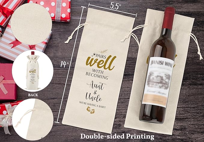 Pairs Well With Becoming Aunt & Uncle,Gender Neutral Pregnancy Announcement,Baby Announcement,Baby Announcements Ideas,Aunt & Uncle for New Baby Announcement,Reusable Wine Bags With Drawstring,L29