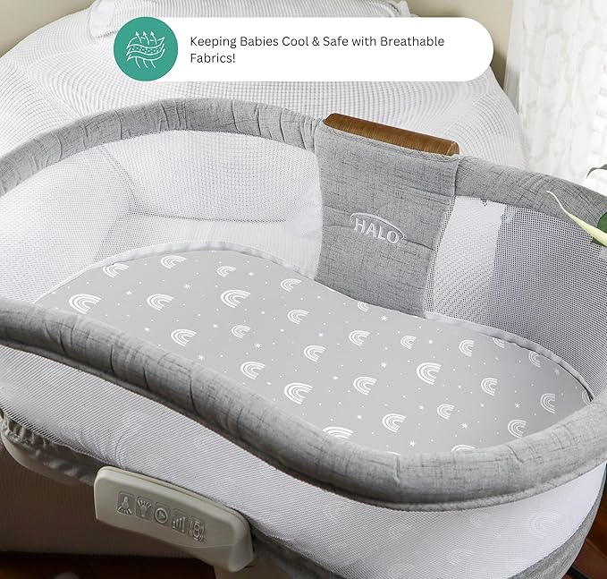 TansyPanda Bassinet Sheets for Halo Bassinest Swivel, Flex, Glide, Premiere and Luxe Series Sleeper, Pack of 3, 33 X 17 Inch, Ultra Soft and Snug Fit, Unisex Boys Girls, Gray White (Woodland Rainbow)