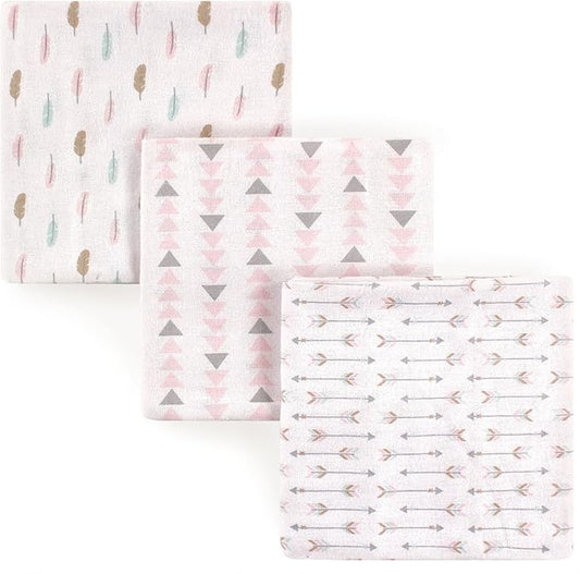 Luvable Friends Unisex Baby Cotton Flannel Receiving Blankets, Girl Feathers 3-Pack, One Size