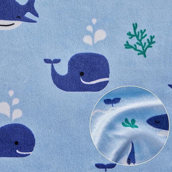 DaysU Silky Micro Soft Plush Baby Blankets for Boys with Print Animal Pattern and Soothing Raised Dots, Double Layer Bed Throws for Baby Crib, Shark Whale, Blue, 30x40 Inches