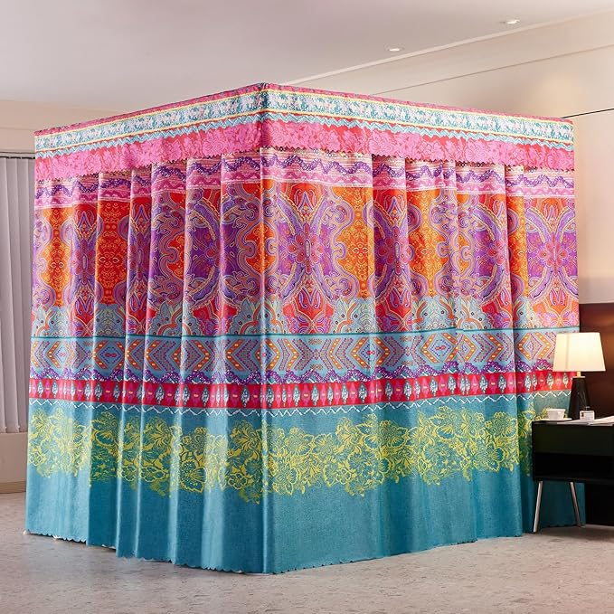 Canopy Bed Curtains 4 Corners Post Bed Canopy Curtains Bed Curtain Canopy for Girls Bedroom Decoration (King/California King)