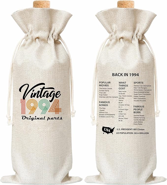 Tedea 30th Birthday Wine Gift Bag, Retro Vintage Back In 1994 Birthday Gift Wine Bag For Women Men, Best Friend, Coworker, Birthday Party Decorations, 1 Pc Wine Bag (G15)