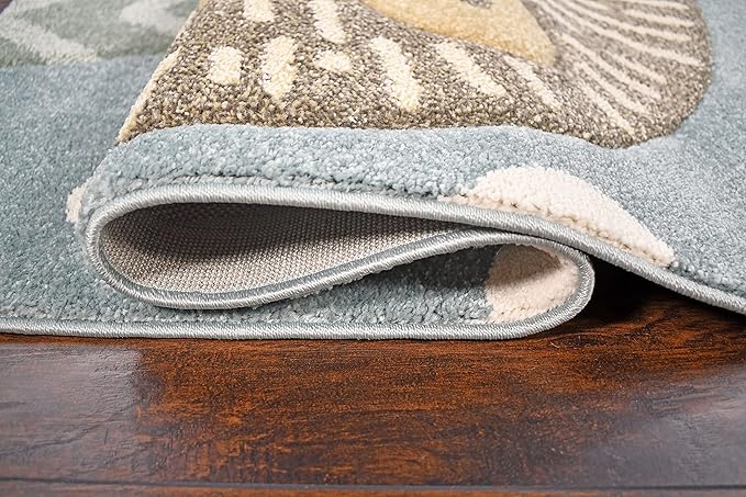 KC Cubs Boy & Girl Modern Decor Multicolor Area Rug and Carpet Collection for Kids, Toddlers and Baby Nursery, Animal Faces Blue Lion