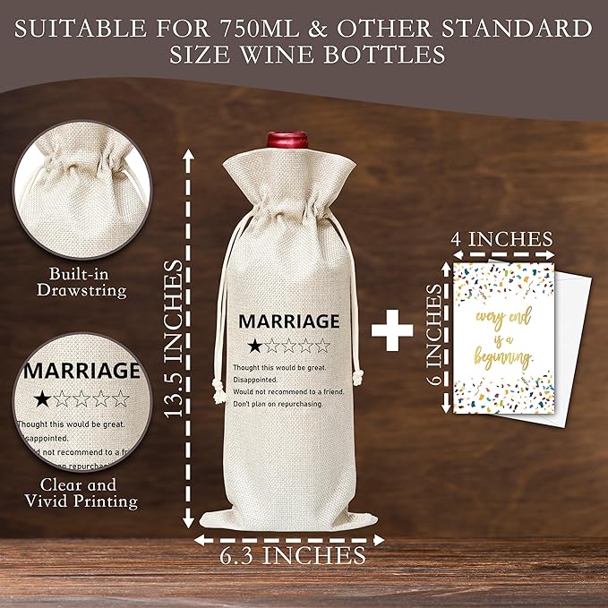 Dskly Divorce Gifts Wine Bag & Card, New Beginning Gifts, Break Up Wine Bag Gifts For Divorced Women Men Friends Sisters, Pairs Well With New Beginnings Wine Bag For Divorce Party -45