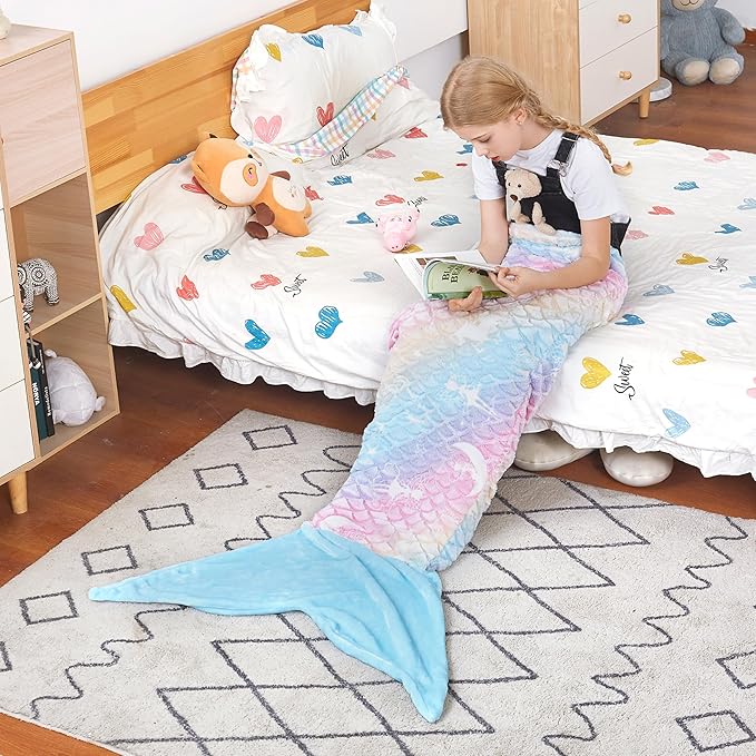 Catalonia Mermaid Tail Blanket for Girls, Glow in The Dark Mermaid Sleeping Bag for 3-14 yrs Kids, Birthday Gift for Daughter