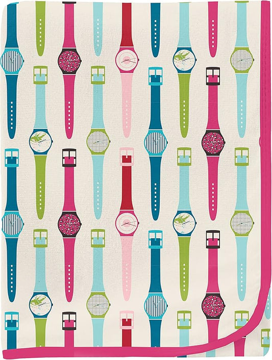 KicKee Print Swaddle Blankets, Silky Soft Baby Blanket, 40” x 29” (Natural Watches - One Size)