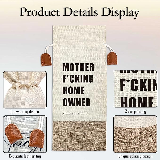 Housewarming Gifts Wine Bag, First New Home House Homeowner Gift, Cotton Linen Wine Gift Bag With Drawstring, Client Gift From Realtors, Sweet Home Congrats Gift for Women Men Wife Husband-19
