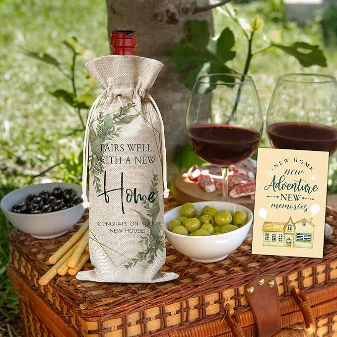 House Warming Gifts For Woman Man, New Home Wine Gift Bag, Housewarming Gifts For New Homeowners, Pairs Well With A New Home Wine Bag, New Home Party Decoration Supplies Favors, B50