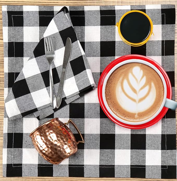Buffalow Plaid Cloth Napkins, Check Napkins,Cloth Napkins,Cotton Napkins,Dinner Napkins Cloth,Dinner Napkins,Cloth Napkins Set of 12 Cotton,Napkins Cloth,Cloth Napkins cotton- 18x18 Black White