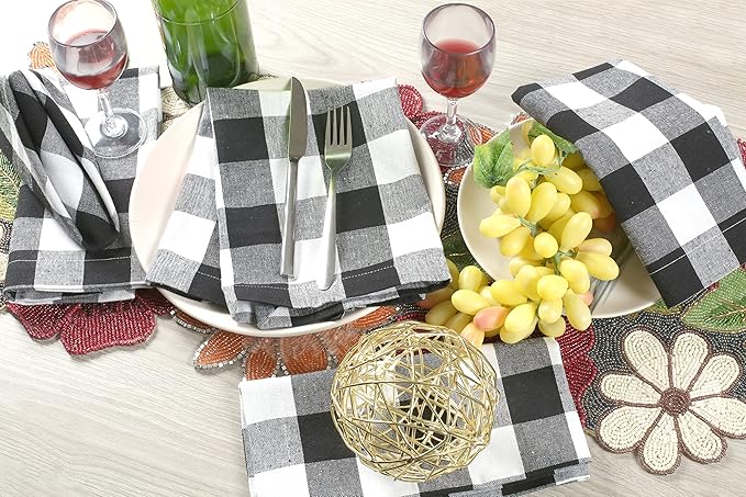 Buffalow Plaid Cloth Napkins, Check Napkins,Cloth Napkins,Cotton Napkins,Dinner Napkins Cloth,Dinner Napkins,Cloth Napkins Set of 12 Cotton,Napkins Cloth,Cloth Napkins cotton- 18x18 Grey White