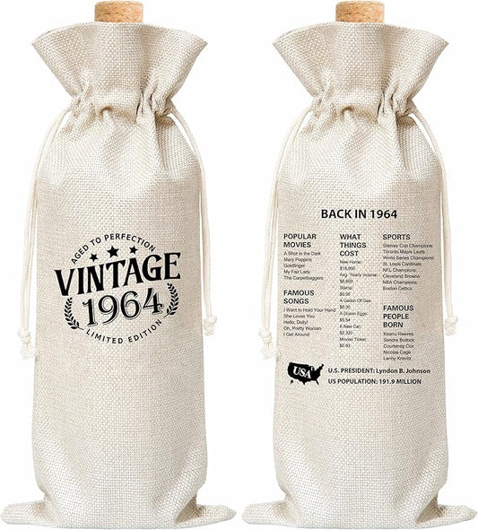 Tedea 60th Birthday Wine Gift Bag, Vintage Back In 1964 Birthday Gift Wine Bag For Women Men, Best Friend, Coworker, Birthday Party Decorations, 1 Pc Wine Bag (G04)