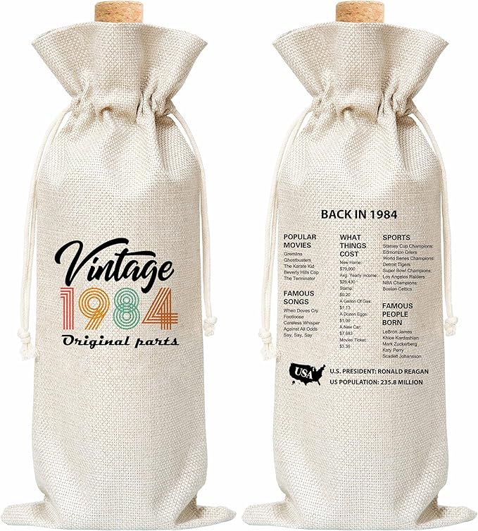 Tedea 40th Birthday Wine Gift Bag, Retro Vintage Back In 1984 Birthday Gift Wine Bag For Women Men, Best Friend, Coworker, Birthday Party Decorations, 1 Pc Wine Bag (G14)