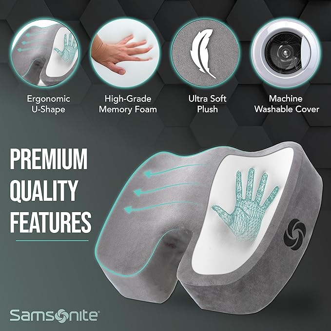 SAMSONITE, Orthopedic Seat Cushion for Office Chair or Car Seat [HIGH GRADE - MEMORY FOAM], Versatile Supportive Pillow with Soft Plush Cover [2.75" THICKNESS], Gray…