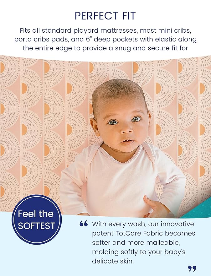 TotAha Mini Crib Sheets Boho Rainbow, Hypoallergenic Pack N Play Mattress Sheets, Buttery Soft Pack and Play Fitted Sheets 24x38x5, 2 Pack