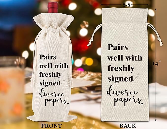 Divorced Wine Gift Bag,Divorce Party Gift,New Beginning Gift,Freshly Signed,Breakup Congratulations Gift,Divorce Gifts for Her/His Best Friend,Sister,Colleague,1 Drawstring Gift Wine Bag,Q19