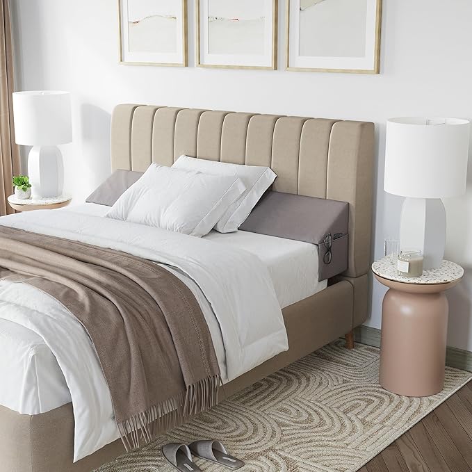 Wedge Pillow Headboard Bed Gap Filler Queen - Headboard Pillow Queen Size 60 X 10 X 6 - Long Pillow for Bed Wedge Gap Filler with Large Pocket for Bed Accessories - Mattress Gap Filler (Grey)