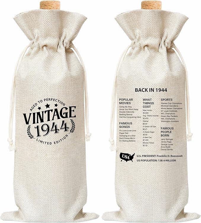 Tedea 80th Birthday Wine Gift Bag, Vintage Back In 1944 Birthday Gift Wine Bag For Women Men, Best Friend, Coworker, Birthday Party Decorations, 1 Pc Wine Bag (G02)