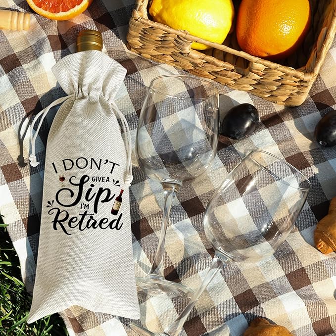Wine Canvas Bag, Retirement Wine Gift Bag, Retirement Gift for Women Men Coworker Colleague Farewell Goodbye Leaving Gifts Wine Bags for Wine Bottles, Wine Gifts With Drawstring Party Decoration -WB21