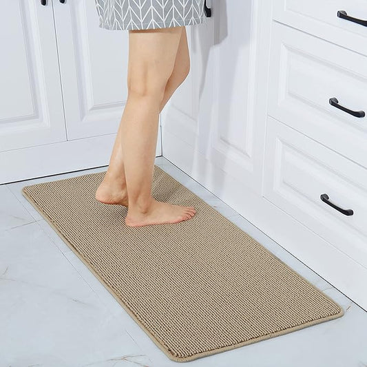 COSY HOMEER 20X48 Inch Kitchen Rug Mats Made of 100% Polypropylene Strip TPR Backing Soft Kitchen Mat Specialized in Anti Slippery and Machine Washable,for Kitchen, Floor,Beige