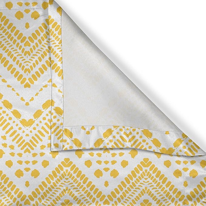 Ambesonne Yellow Chevron Valance & Tier Curtain 3 pcs Set, Hand Drawn Aztec Pattern Primitive Clan Motif with Dashed Lines Artwork, Window Treatments for Kitchen Room Decor, 55" x 30", Mustard White