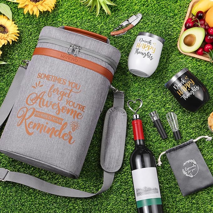 Birthday Gifts for Women Men - Inspirational Gifts For Women, Best Friend, Graduation, Wine Lovers, Mothers Day Gifts For Mom - Insulated Wine Tote Bag Wine Carrier with Tumblers and Wine Accessories