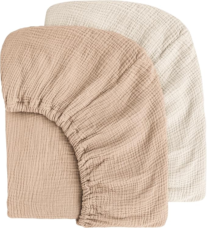 Muslin Cotton Crib Sheets - Neutral Fitted Sheets for Standard Crib& Toddler Mattress Soft and Breathable Baby Sheets for Boys and Girls - 28"x52"
