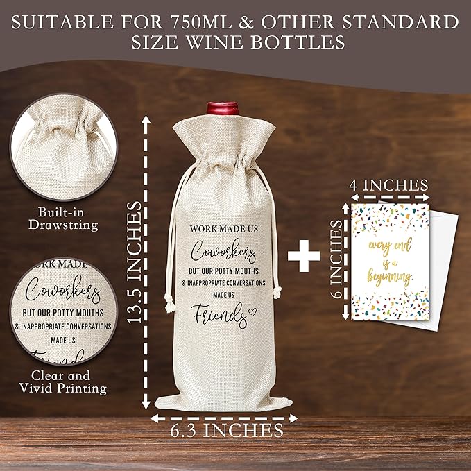 Office Gifts Wine Bag & Card, Going Away Wine Bag Gifts For Women Men Colleagues, Thank You Appreciation Gifts For Coworkers, Work Made Us Friends Wine Bag For Christmas Retirement Party -51