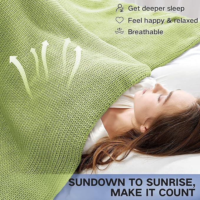 Knitted Weighted Blanket(Light Green 50"x60" 10lbs),Home Décor Cooling Throw Blanket for Hot Sleepers,Hand Made Chunky Knit Heavy Blanket or Adults Use on Twin Size Bed