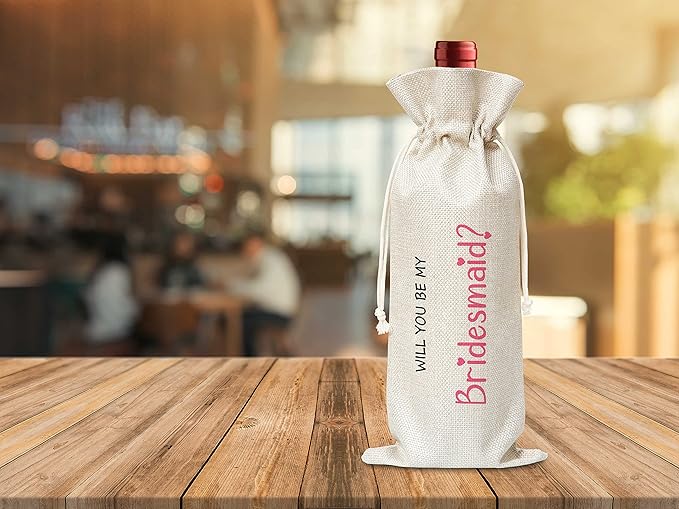 Bridesmaid Gift Wine Bag,Gift For Wedding、Maid of Honor,Cotton linen Drawstring Wine Bag(1 Pcs) - WB001