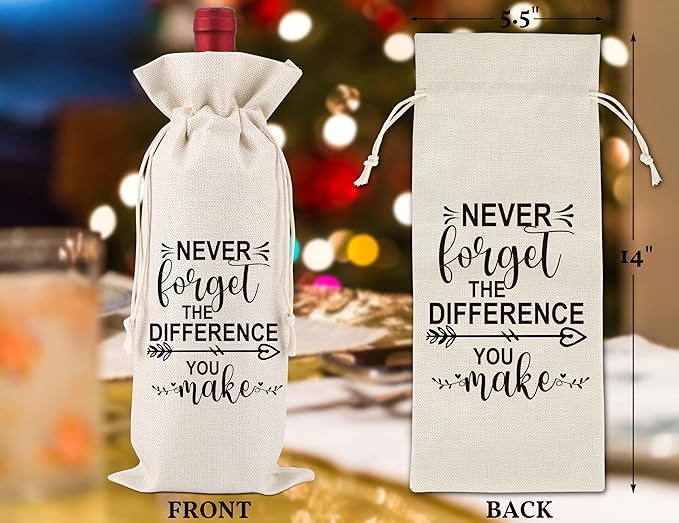 Never Forget The Difference You Make,Thank You Gift,You Make A Difference Gifts,Inspirational Gifts for Colleagues,Employee,Friends,Family,Women,Social Workers,Bosses,1 Drawstring Gift Wine Bag,Q13