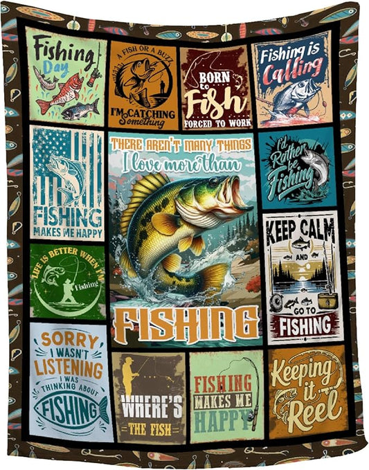 Fish Blanket,Fishing Gifts for Men,Fishing Lovers Blanket Gift,Fathers Day Fishing Gifts for Men,Gifts for Fisherman,Dad,Boys,Birthday Gifts for Men Who Love Fishing Throw Blankets,Queen Size-60"x80"