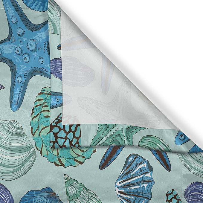 Ambesonne Starfish Kitchen Curtains, Aquarium Inspired Composition Tropical Seashells and Scallops Cockles and Clams, Window Drapes 2 Panel Set for Kitchen Cafe Decor, 55" x 39", Blue Seafoam