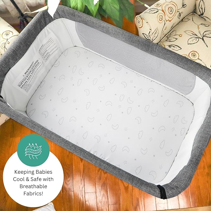 Bassinet Sheets for Mika Micky, Cuddor, Evolur Bedside Sleeper by TansyPanda, 3 Pack, 19 x 32 Inch, Ultra Soft, Breathable, and Snug Fit, Unisex Boys and Girls, Gray White (Moon, Stars, and Clouds)