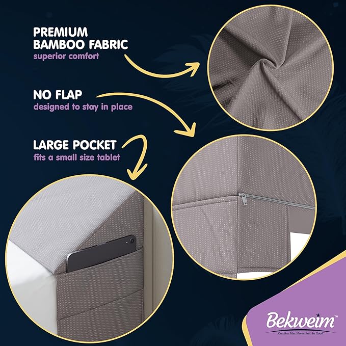 Wedge Pillow Headboard Bed Gap Filler California King - Headboard Pillow 72 X 10 X 6 - Long Pillow for Bed Wedge Gap Filler with Large Pocket for Bed Accessories - Mattress Gap Filler (Grey)