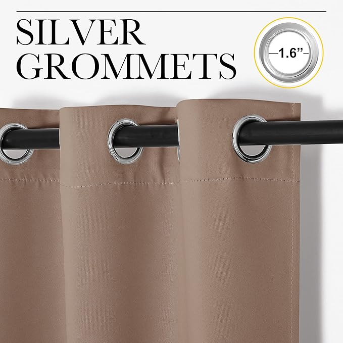 NICETOWN Blackout Window Curtains and Drapes for Kitchen, Window Treatment Thermal Insulated Solid Grommet Blackout Drapery Panels (Set of 2 Panels, 34 by 63 Inch, Cappuccino)